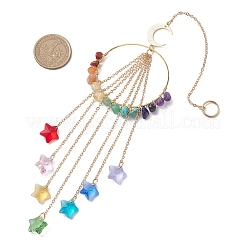 Chakra Natural & Synthetic Gemstone Chips & Brass Ring Hanging Suncatchers&nbsp;HJEW-JM04572-02