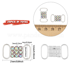 真鍮ラインストーンバックル20個  服飾材料  長方形  クリスタルAB  21~21.5x12x3mm  穴：10x4mm&nbsp;FIND-CA0008-35A
