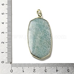 天然石アマゾナイトペンダント  楕円形のチャーム  ラックメッキ金メッキ真鍮エッジ付き  47x22~22.5x5~5.5mm  穴：4x6mm&nbsp;G-A099-01G-05