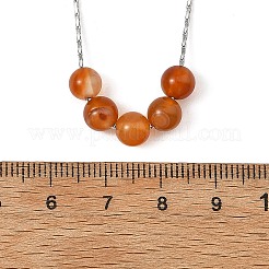 Natural Mixed Stone Round Beads Pendant 304 Stainless Steel Boston Link Chain Necklaces&nbsp;NJEW-JN06550
