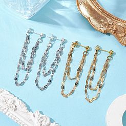 304 Stainless Steel & Brass Tassels Stud Earrings&nbsp;EJEW-JE06157