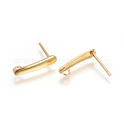 304ステンレススチールスタッドピアス金具  ゴールドカラー  15x3.3mm  穴：1.8mm  ピン：0.8mm&nbsp;X-STAS-P227-35G