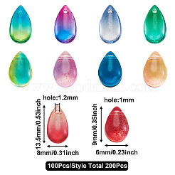 200個2スタイルの透明ガラスチャーム  染め＆加熱  ティアドロップ  ミックスカラー  100個/スタイル&nbsp;GLAA-TA0001-12