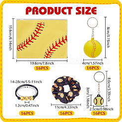 野球ギフトキット  EVA製化粧品用再封可能袋16個を含む  ビーズブレスレット16個  ポリエステル弾性繊維ヘアタイ16個  PVCプラスチックキーホルダー16個と野球フォームキーホルダー16個  きいろ  バッグ：15.6x19.8x0.02センチメートル&nbsp;AJEW-DR0002-28