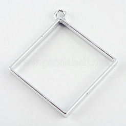 Rack Plating Alloy Rhombus Open Back Bezel Pendants&nbsp;X-PALLOY-S047-22D-FF