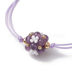 天然アメジスト編組ビーズブレスレット  ガラスシードビーズで  花  内径：3-1/2インチ（9cm）&nbsp;BJEW-MZ00154-02
