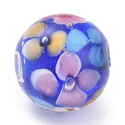 丸いランプワークビーズ  梅の花びらの模様  穴付き  ミッドナイトブルー  12mm  穴：1.8mm&nbsp;LAMP-H059-A01