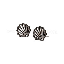 201ステンレススチールスタッドピアス  中空シェル形状  ブラック  9x8mm&nbsp;FS-WG29B49-03