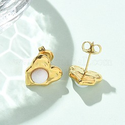 Natural White Jade & Ion Plating(IP) 304 Stainless Steel Heart Stud Earrings&nbsp;EJEW-A118-04G-04