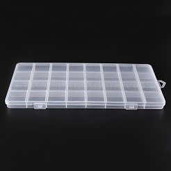 プラスチックビーズ収納ケース  32コンパートメントオーガナイザーボックス  長方形  透明  26x13.3x1.4cm  穴：16.5x6.5mm  コンパートメント：3.1x3.1センチメートル&nbsp;CON-S043-032