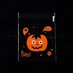 ハロウィンテーマのプラスチック耐熱皿バッグ  粘着式  チョコレート用  キャンディ  クッキー  正方形  カボチャ  130x100x0.05mm  内径：100x100mm  100個/袋&nbsp;ABAG-F007-03A