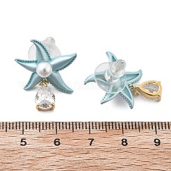Brass Cubic Zirconia Stud Earrings&nbsp;EJEW-D301-03G-03