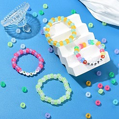 200 個 8 色の透明 & 蓄光プラスチックビーズ  艶消し  ポニービーズ  暗闇で光る  バレル  ミックスカラー  9x6mm  穴：3.8mm  25個/カラー&nbsp;KY-YW0001-87
