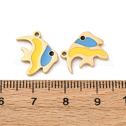 304ステンレススチールエナメルチャーム  イオンプレーティング（ip）  ゴールドカラー  魚  15x13x1mm  穴：1.2mm&nbsp;STAS-U060-02G-01