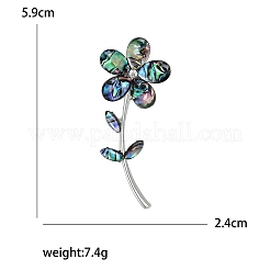 アワビ貝の生命の花のブローチ  滑り止めスカーフバックル衣類アクセサリー  銀  59x24mm&nbsp;PW-WG0AE00-01