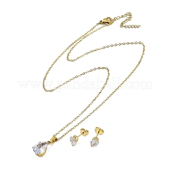 Vacuum Plating 304 & PVD Vacuum Plating 201 Stainless Steel Cubic Zirconia Jewelry Sets&nbsp;SJEW-F146-02G-02