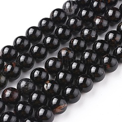 天然石ブラックトルマリンビーズ連売り  ラウンド  8mm  穴：0.8mm  約48個/連  15.3インチ（39 cm）&nbsp;G-F666-05-8mm