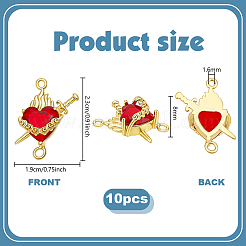 10Pcs Brass with Glass Dark Red Sacred Heart Connector Charms&nbsp;KK-PH0014-96A