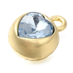ラックメッキ合金ペンダント  ラインストーン付き  ハート  ゴールドカラー  ライトスカイブルー  11.5x9x7.5mm  穴：1.6mm&nbsp;PALLOY-M055-06G-01