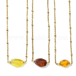 Gradient Color Natural Amber Nuggets Bead Pendant 304 Stainless Steel Satellite Chain Necklaces for Women&nbsp;NJEW-JN06063