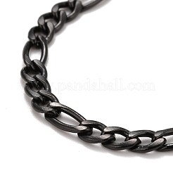 イオンプレーティング（IP）304ステンレススチールチェーンブレスレット（女性または男性用）  フィガロチェーンブレスレット  電気泳動黒  8インチ（20.3cm）&nbsp;BJEW-A039-03EB