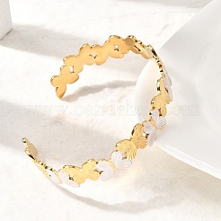 女性用304ステンレススチールカフバングル  18KGP本金メッキ＆ステンレススチールカラー  蝶  内径：2x2-3/8インチ（5x6.1cm）&nbsp;BJEW-F509-03A-G