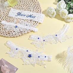 4Pcs 2 Styles Polyester Rhinestone Lace Flower Garter Leg Ring for Women&nbsp;AJEW-HY0003-36