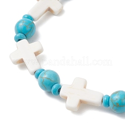 Synthetic Turquoise Beaded Stretch Bracelets for Men Women&nbsp;BJEW-JB12373-03