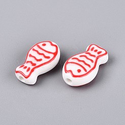 ハンドメイドの磁器セラミックビーズ  手描き  魚  ファミーユスタイルバラ  ファイヤーブリック  19x11~12x6.5mm  穴：1.8~2mm&nbsp;PORC-Q005-05E