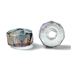 透明な電気メッキガラスビーズ  大穴ビーズ  フル虹メッキ  フラットラウンド  ダークスレートブルー  9.5x6mm  穴：3mm&nbsp;GLAA-K064-10A-FR01