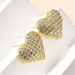 Heart Brass Micro Pave Cubic Zirconia Stud Earrings & Pendant Necklaces Sets&nbsp;SJEW-Z002-05G