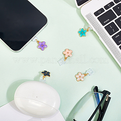 5 個のプラスチックモバイル防塵プラグ  花  合金エナメルペンダント付き  ミックスカラー  29mm&nbsp;HJEW-CN00009