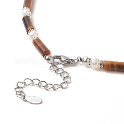 Natural Tiger Eye & Pearl & Crystal Rhinestone Beaded Necklace for Women&nbsp;NJEW-JN04209-03
