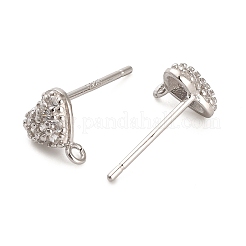 ロジウムメッキ 925 スターリングシルバーのイヤースタッドのパーツ  キュービックジルコニア付き  ハート  7.5x7mm  穴：1mm  ピン：11x0.9mm&nbsp;STER-F058-01P-09