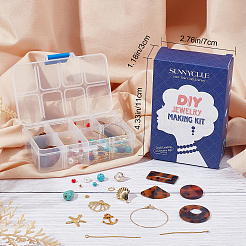 DIYダングルピアス作成キット  合金ペンダント＆スタッドピアスのパーツ＆ビーズを含む  樹脂ペンダント＆リンク  ガラスビーズ  アイアンビーズ＆ジャンプリング＆アイピン＆フラットヘッドピン  ゴールドカラー  186個/箱&nbsp;DIY-SC0015-99