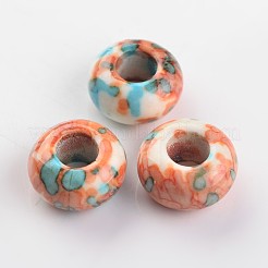 染めロンデル天然海白玉  大穴ビーズ  ミックスカラー  15x8mm  穴：6mm&nbsp;X-G-D782-M
