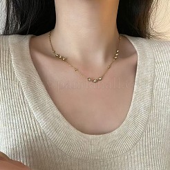 女性用304ステンレススチール製パヴェクリアキュービックジルコニアフラットラウンドリンクチェーンネックレス  ゴールドカラー  15.75インチ（40cm）&nbsp;WGAC544-01