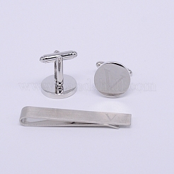 真鍮製カフボタン  アパレルアクセサリのカフスボタンパーツ  クリップ＆レター付き  銀  ステンレス鋼色  20x18x17mm&nbsp;KK-WH0035-04V