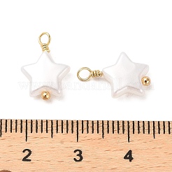ABSプラスチックパール調ペンダント  本物の18K金メッキのラックメッキ真鍮パーツ付き  星のチャーム  ホワイト  14x9.5x3.5mm  穴：1.5mm&nbsp;KK-M266-36G