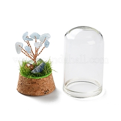 Natural Aquamarine Chips Money Tree in Dome Glass Bell Jars with Wood Base Display Decorations&nbsp;DJEW-K030-02I