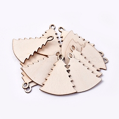 染色されていない木製のペンダント  クリスマスツリー  湯通しアーモンド  49.5x41x1.5mm  穴：5.5x3.6mm&nbsp;WOOD-TAC0003-44