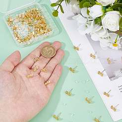 80個の合金スタッドピアスのパーツ  304ステンレス鋼ピン付き  蝶結び  150個のプラスチック製イヤーナット  ゴールドカラー  7x11mm  穴：1.2mm  ピン：0.7mm&nbsp;FIND-DC0007-32