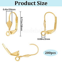 真鍮フレンチフックピアスのパーツ200個。  ループ付きイヤーワイヤー  ゴールドカラー  18x10mm  穴：2mm&nbsp;KK-SP0001-04G