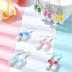 半透明プラスチック錠剤カプセルと真鍮ダングルイヤリングの手作りキット  ミックスカラー  4~29x0.5~10.5mm  穴：2mm&nbsp;DIY-FS0007-13
