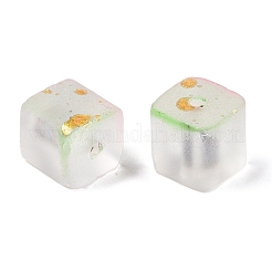 金色のグリッターパウダー入りフロストガラスビーズ  ツートン  キューブ  淡緑色  8x8x8mm  穴：1.5mm  約：130個/ 156 G&nbsp;LS-DGLA-NH001-8mm-01E