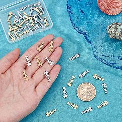 40個2色304ステンレスペンダント  レーザー切断  魚の骨  ゴールデン·ステンレス鋼色  16x7x1mm  穴：1.2mm  20個/カラー&nbsp;STAS-UN0028-46