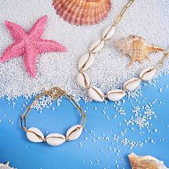 Natural Cowrie Shell Beads Pendant Necklace with Paperclip Chains for Women&nbsp;NJEW-SW00008