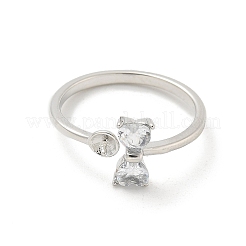 Brass Pave Clear Cubic Zirconia Open Cuff Ring Settings&nbsp;KK-G518-10P-06