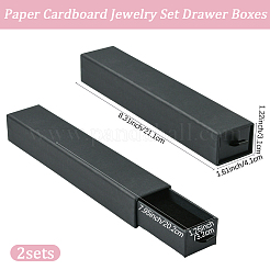 紙製厚紙製ジュエリーセット引き出しボックス  長方形  ブラック  21.1x4.1x3.1cm&nbsp;CON-WH20008-11C