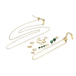 合成マラカイトハートペンダント＆ネックレス＆ブレスレットセット  女性用304ステンレスジュエリーセット  14KGP本金メッキ  18.11インチ（460mm）&nbsp;SJEW-Q002-07G